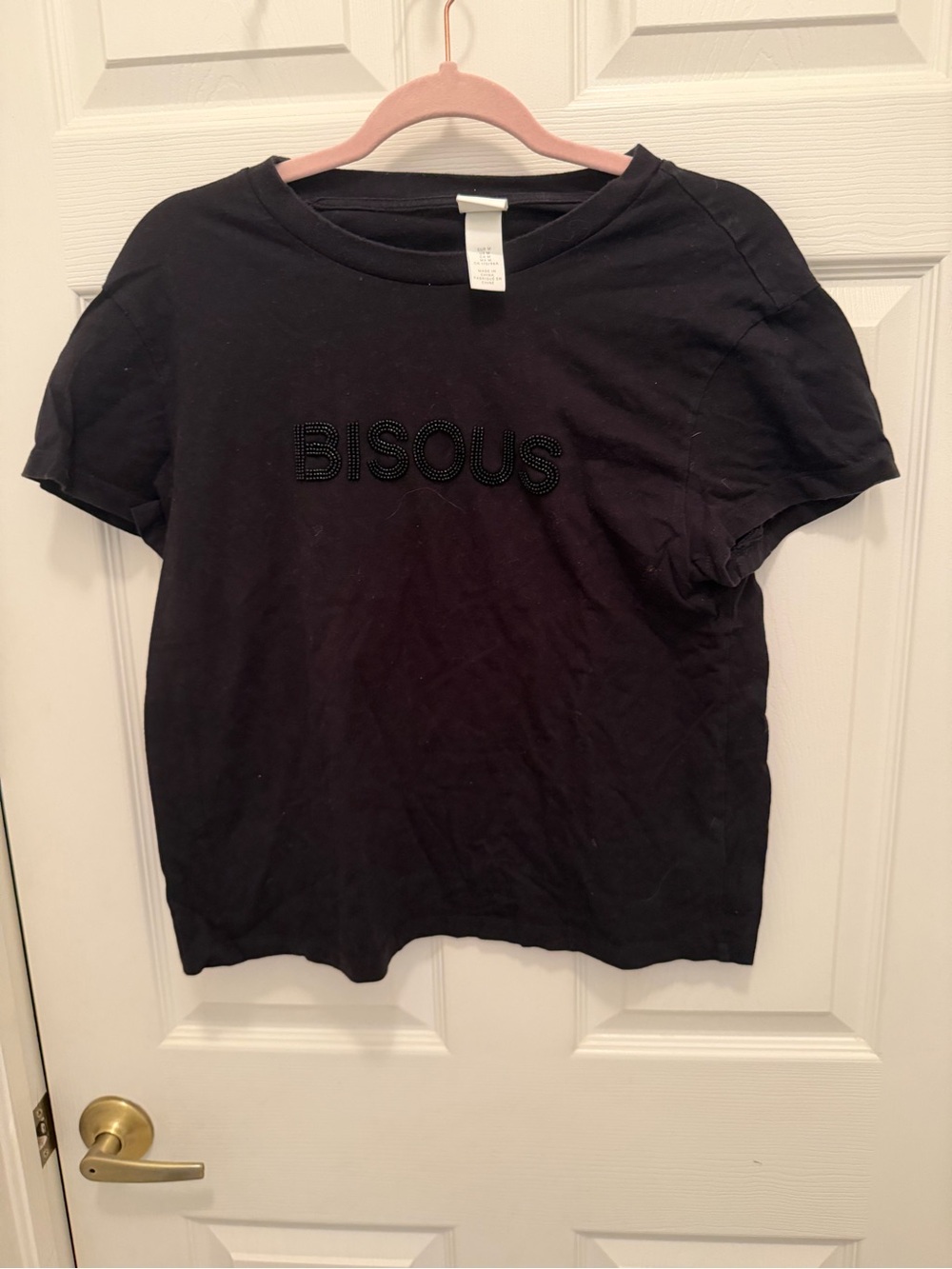 H&M Black Short Sleeve Tee with BISOU S Stud Detail